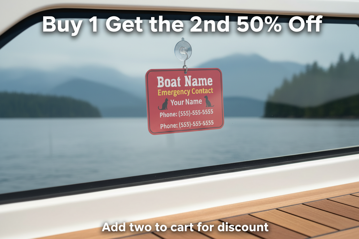 Emergency Boat Contact Tag with Pet Onboard Notification - UV Resistant Marine ID Plate - Safety First