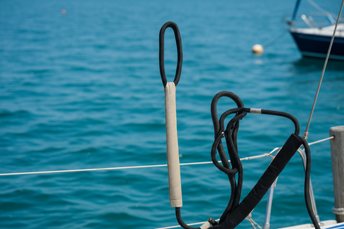 Docking line on a sleeve with a marina background